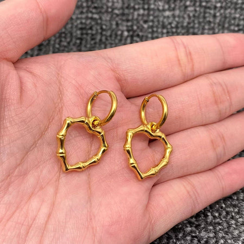 Bamboo Heart 18K Gold Plated Earrings