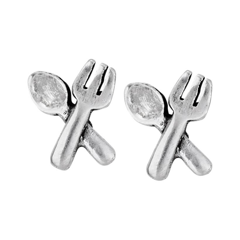 Fork and Spoon Sterling Silver Stud Earring