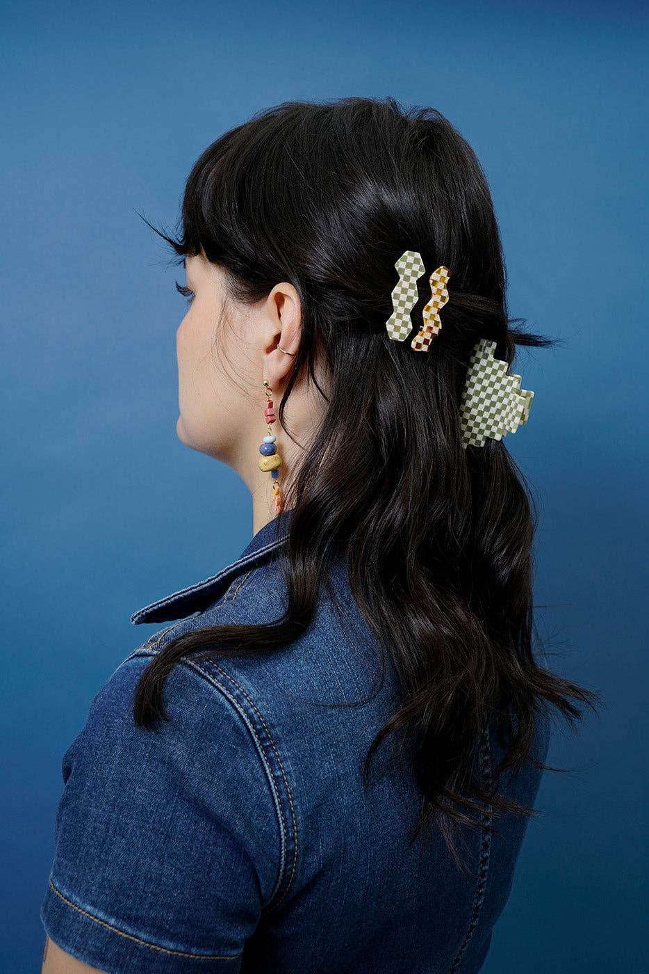 Checkered mix-match hair-clip set