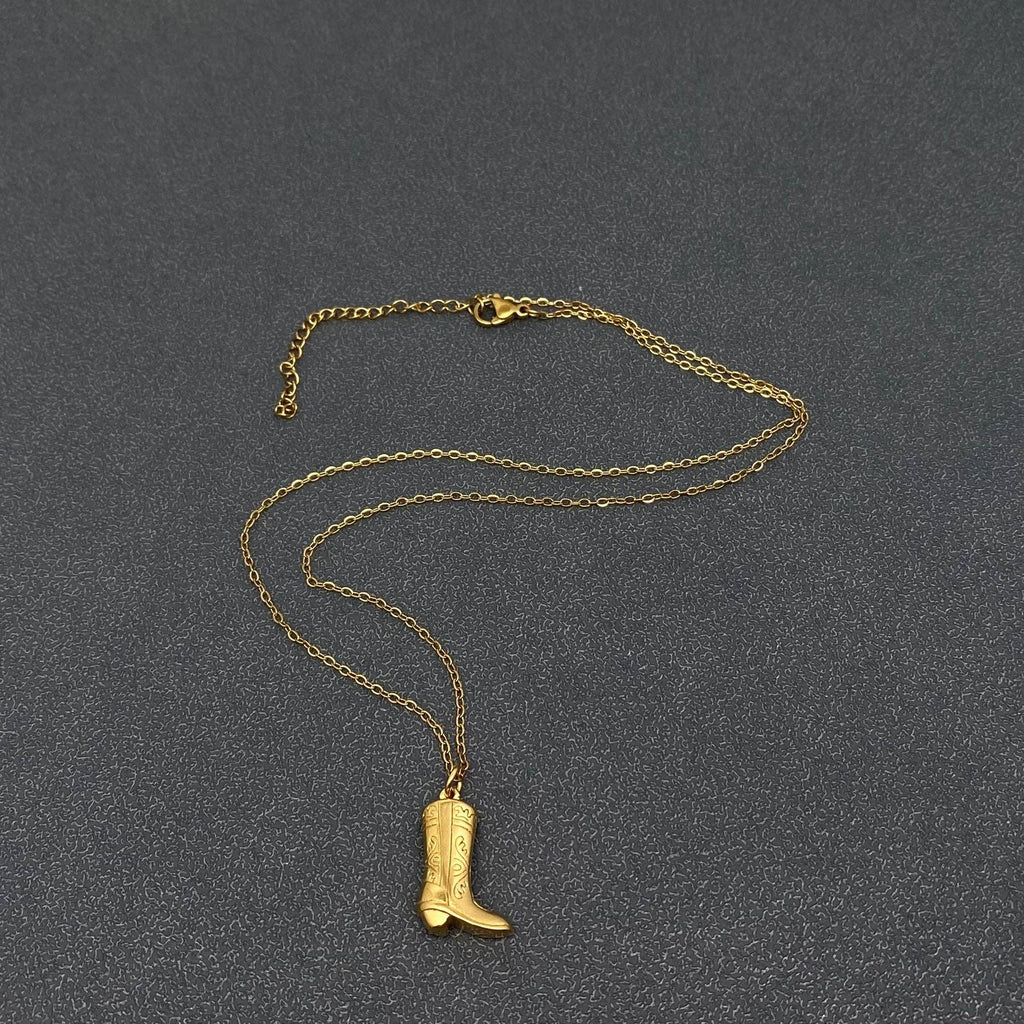 Western 18K Gold Plated Steel Boot Charm Necklace - FGS/WJ