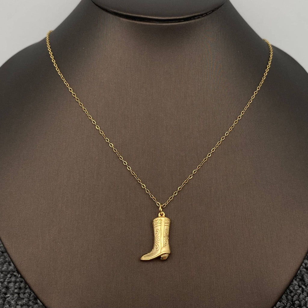 Western 18K Gold Plated Steel Boot Charm Necklace - FGS/WJ