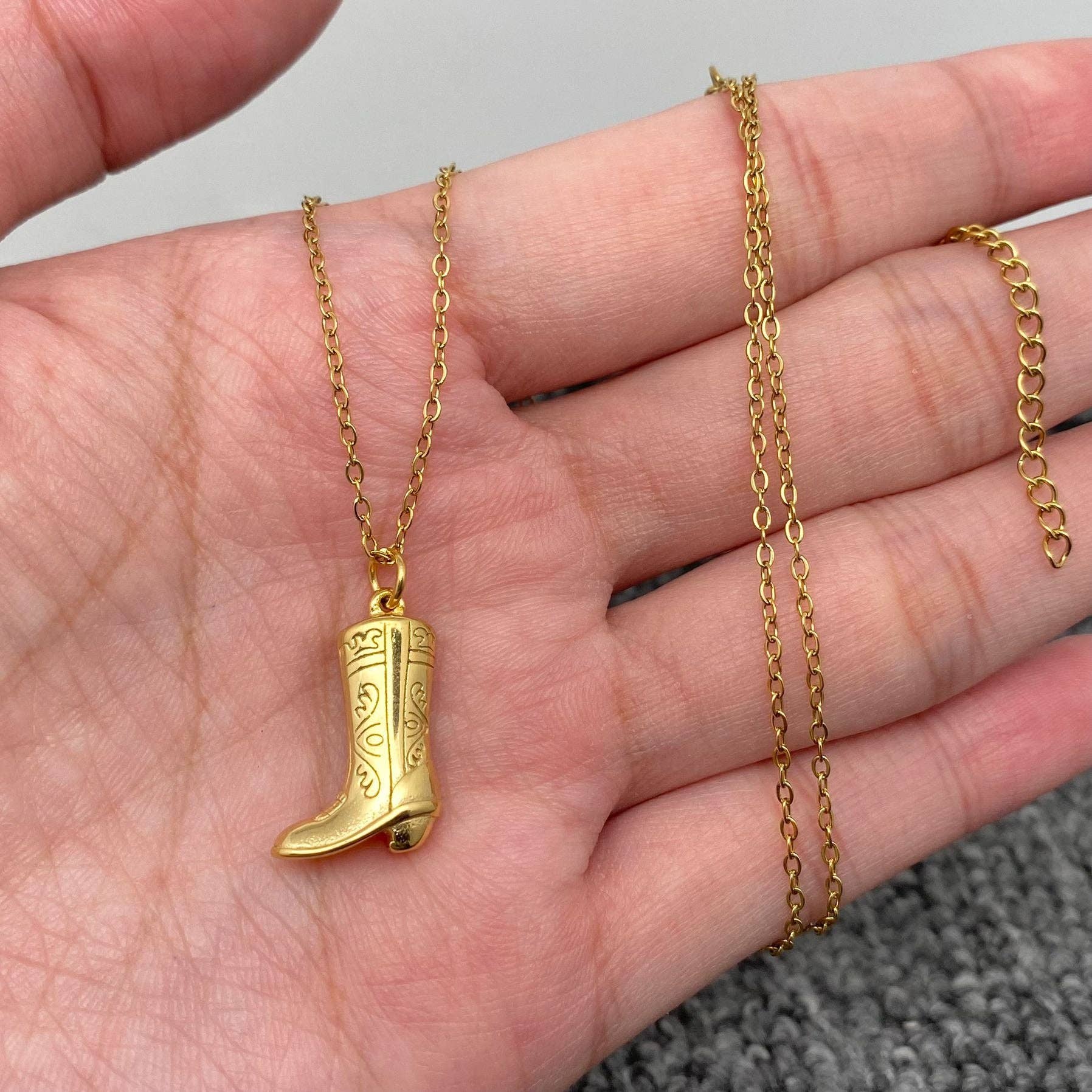 Western 18K Gold Plated Steel Boot Charm Necklace - FGS/WJ