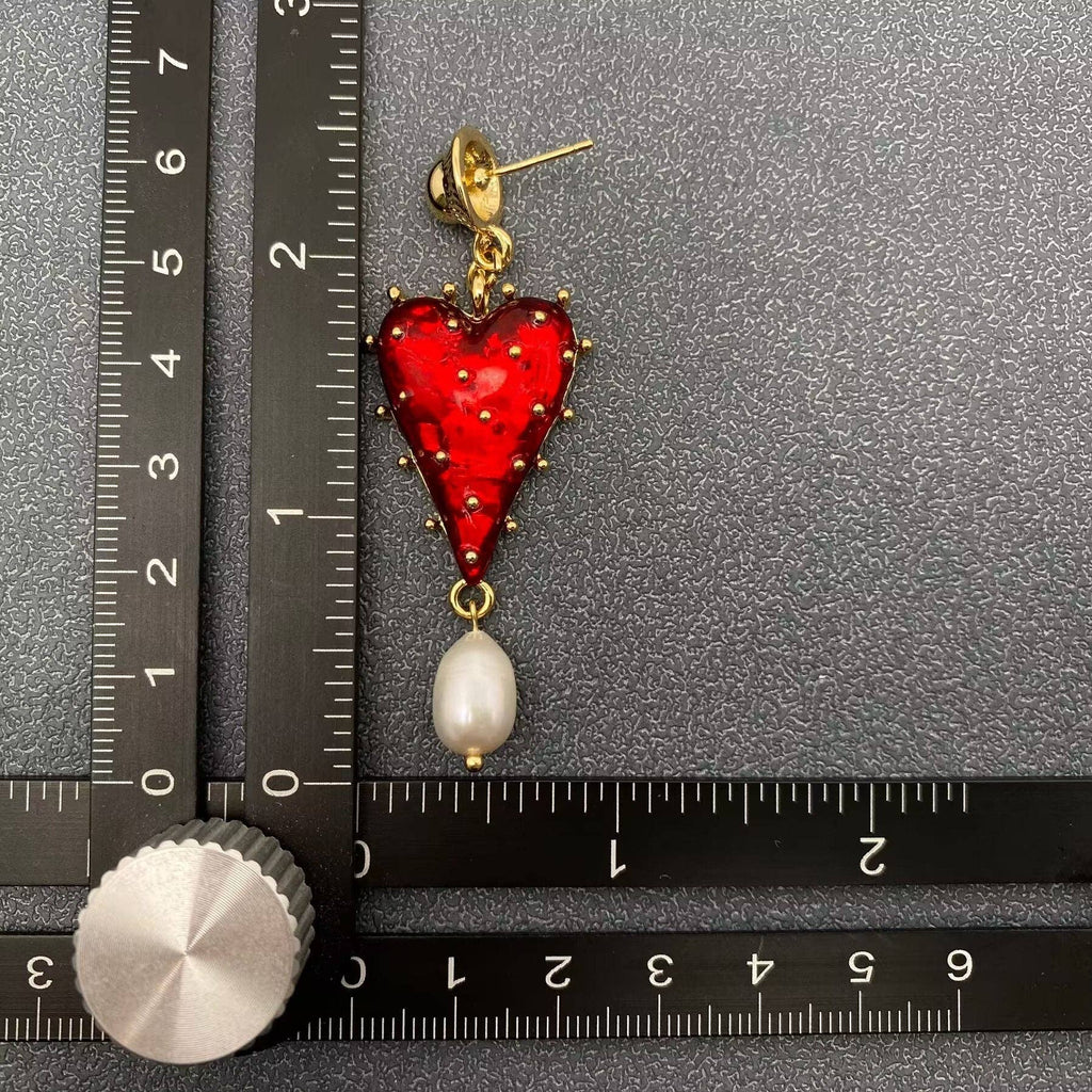 Pearl Strawberry Heart-Shaped Charm Post Earrings