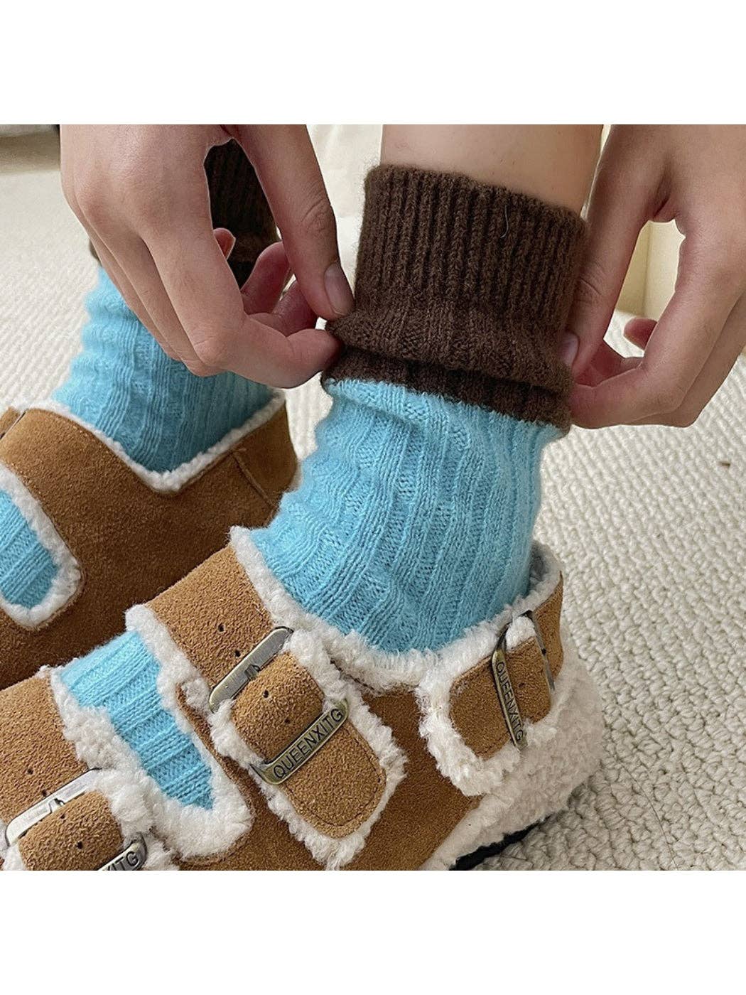 Rufia - Bold Colorblock Crew Socks: Coffee