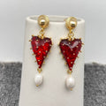 Pearl Strawberry Heart-Shaped Charm Post Earrings