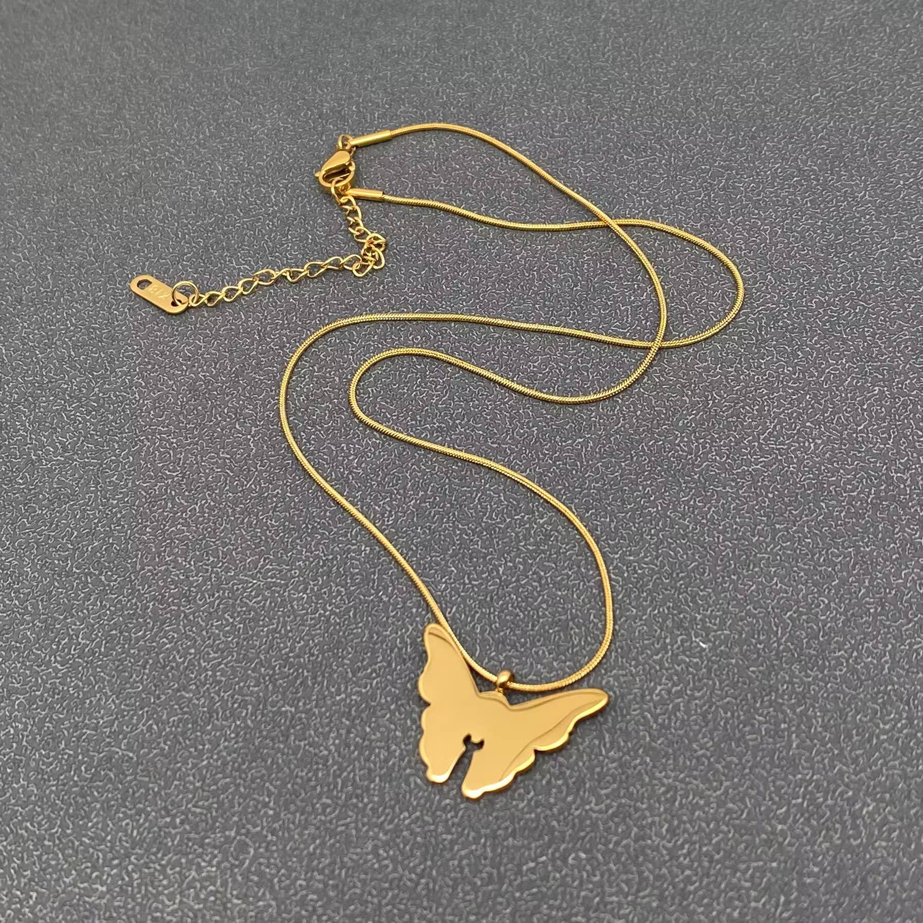 Enamel Butterfly Charm 18K Gold Plated S.Steel Necklace -FGS