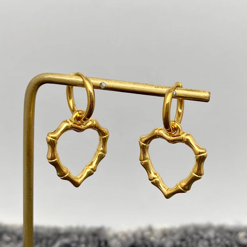 Bamboo Heart 18K Gold Plated Earrings