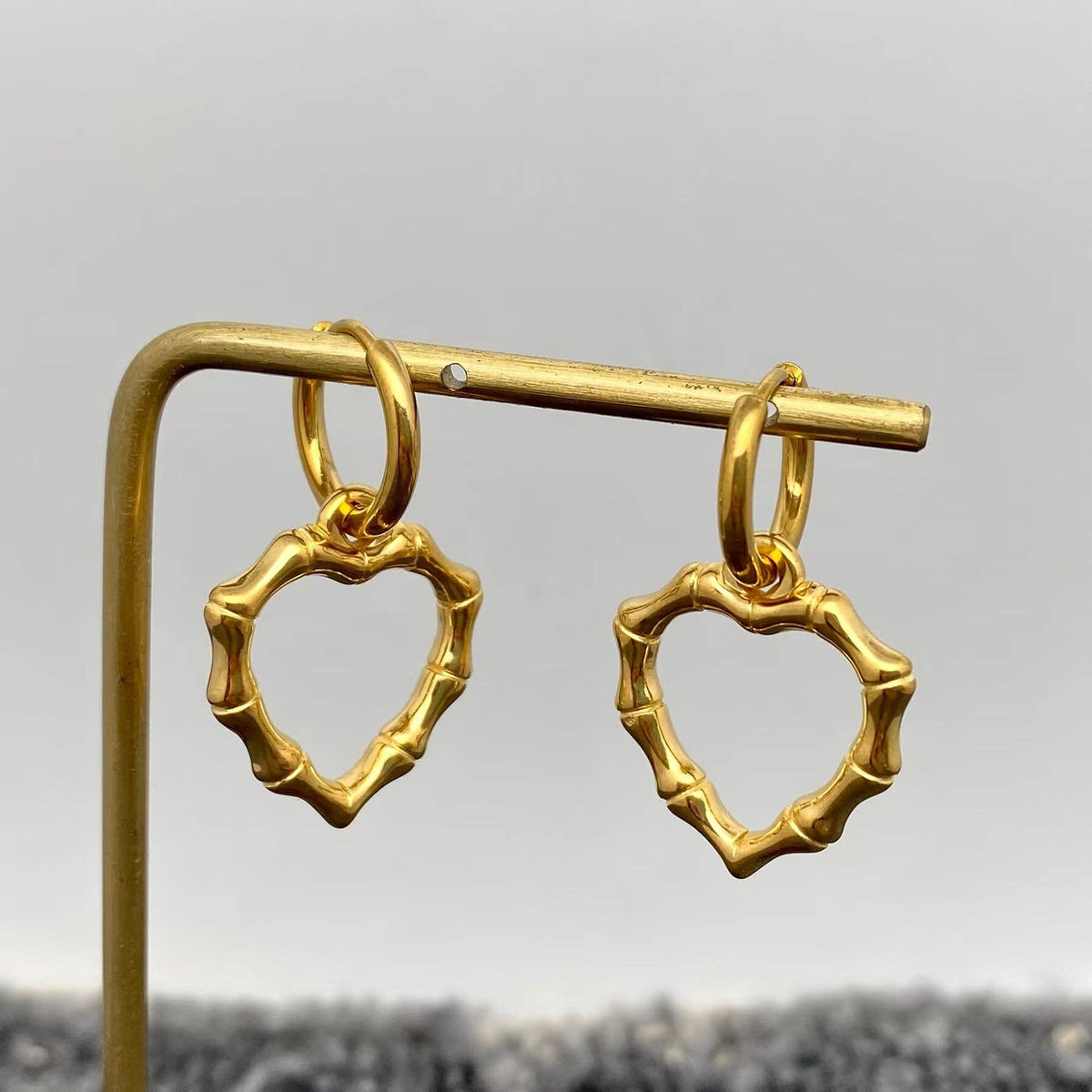 Bamboo Heart 18K Gold Plated Earrings