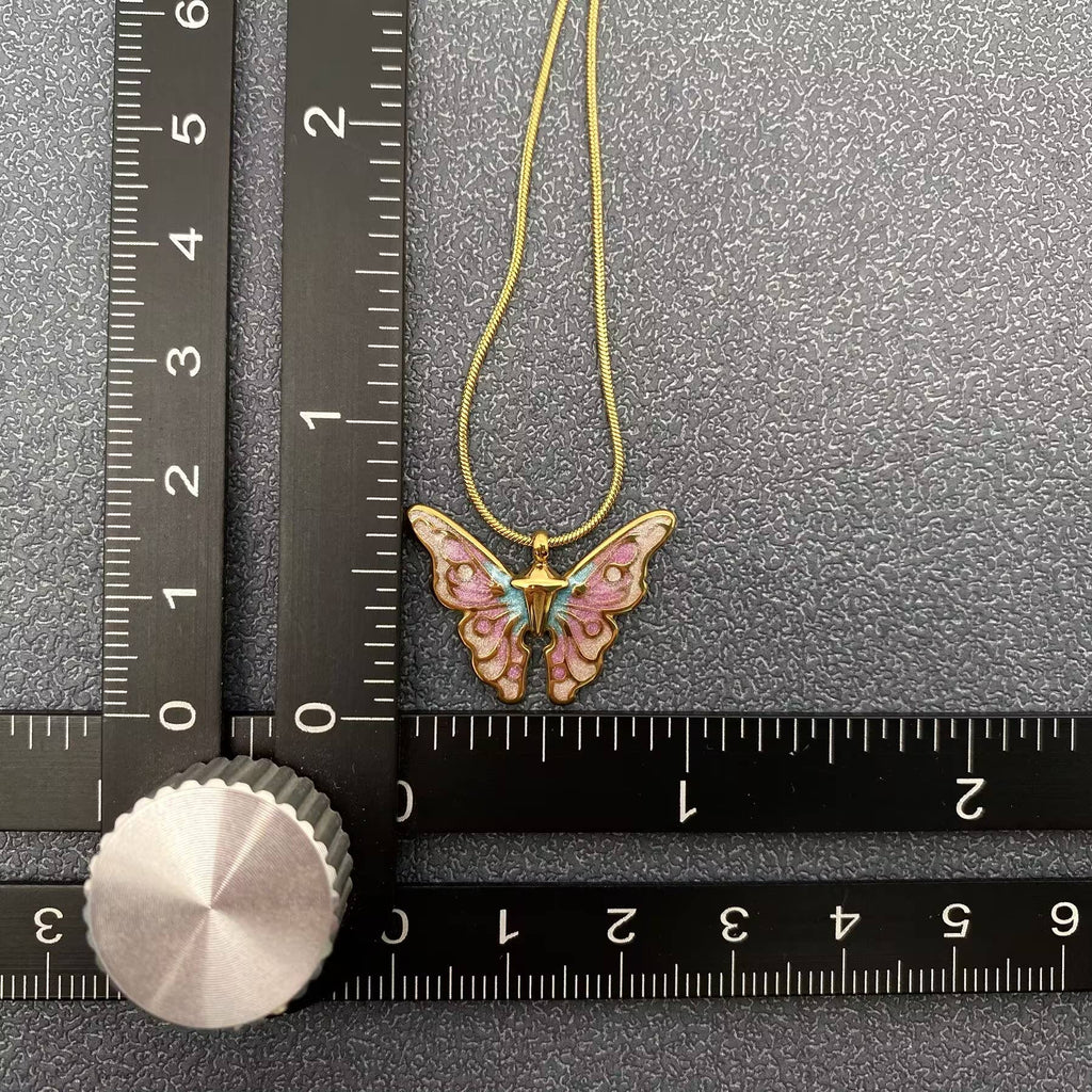 Enamel Butterfly Charm 18K Gold Plated S.Steel Necklace -FGS