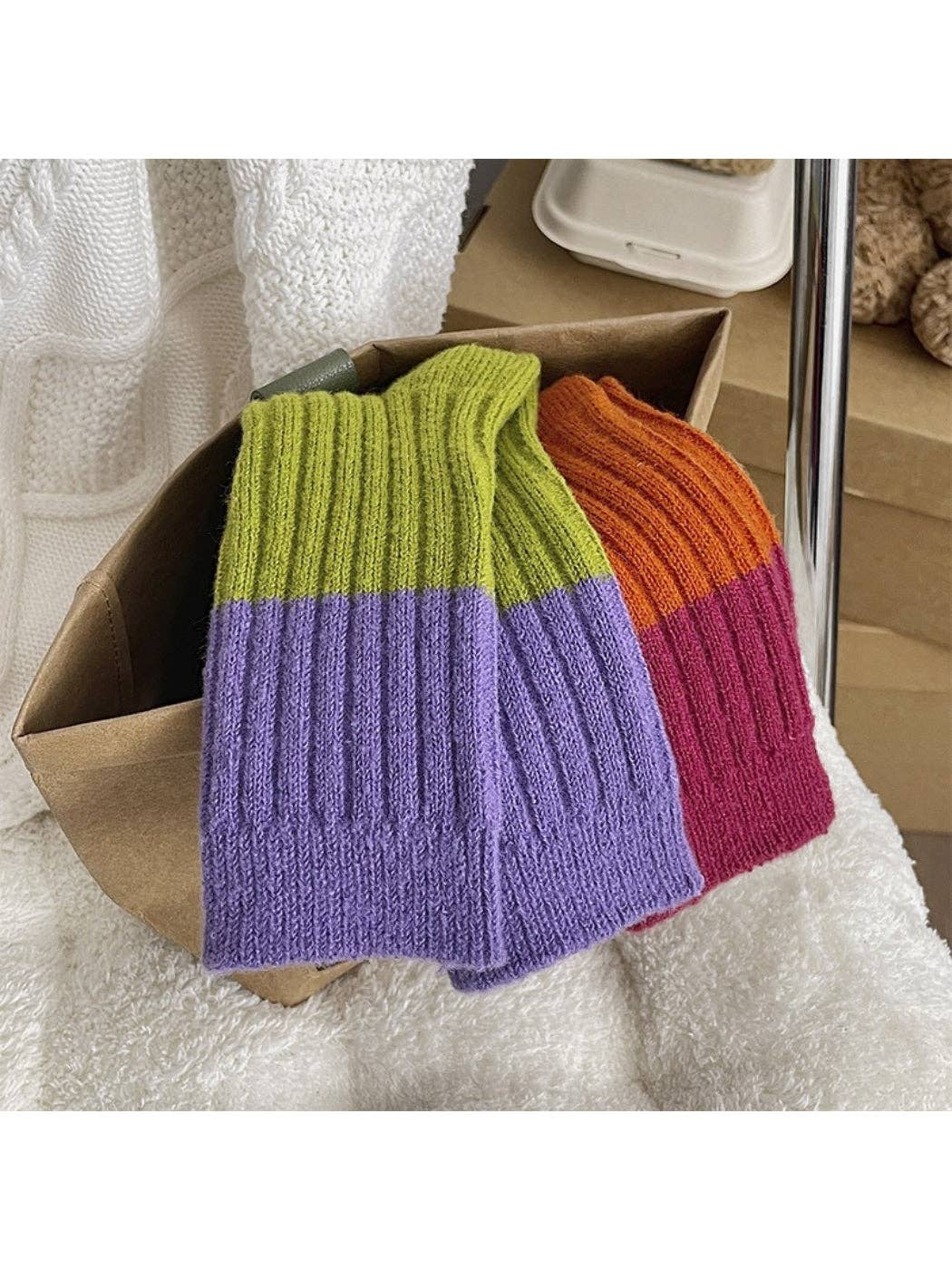 Rufia - Bold Colorblock Crew Socks: Purple