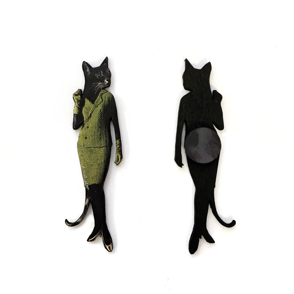 Retro Cat (in Avocado Dress) Wood Magnet