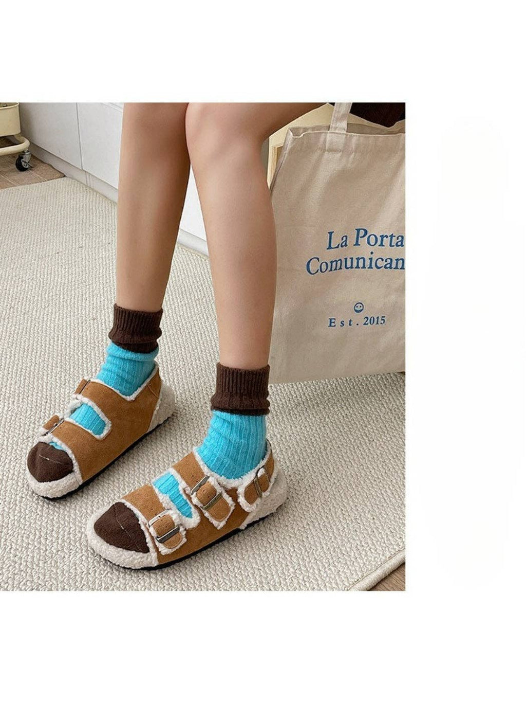 Rufia - Bold Colorblock Crew Socks: Coffee